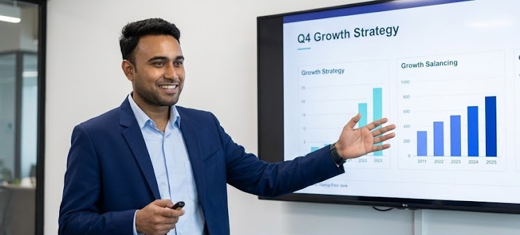Sagor Mondol presenting Tensiflex's quarterly growth strategy